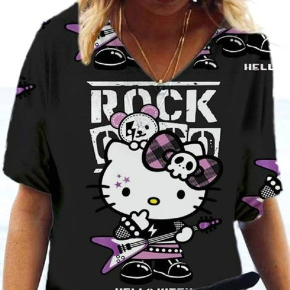 Hello Kitty Tops - Women's HELLO KITTY Loose T-shirt print V-neck top NWT